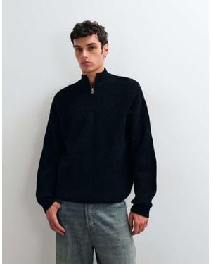 New Look Fisherman Knit 1/4 Zip Jumper - Blue