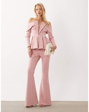 ASOS Pantalón De Traje De Conjunto Con Adorno De Perlas En Palo - Rosa
