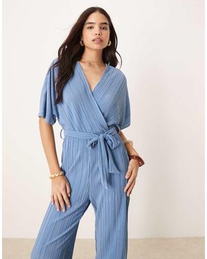 Y.A.S Plisse Wrap Front Jumpsuit - Blue