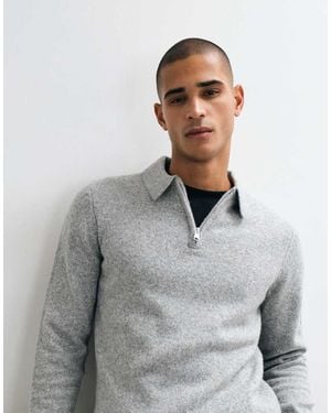 Threadbare Polo De Punto Clásico Con Cremallera De 1/4 En-Neutro - Gris