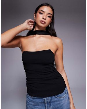ASOS Top Taglio Lungo A Fascia Strutturato Con Dettaglio Stile Sciarpa Sul Collo - Nero