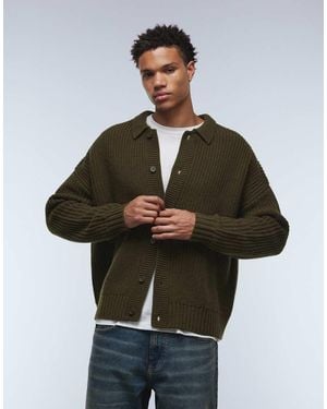 ASOS Oversized Boxy Fit Heavyweight Knitted Wool Blend Cardigan - Green