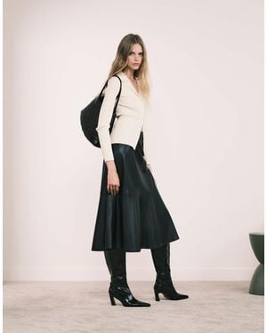 Mango Faux Leather Midi Skirt - Natural