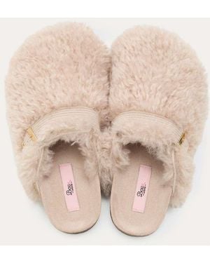 Boux Avenue Teddy Fleece Clog Mule Slippers Adjustable Strap Loungewear - Natural