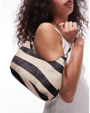 Mango Leather Zebra Print Shoulder Bag - Black