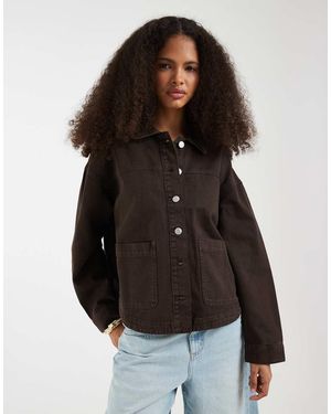 Vero Moda Chaqueta Vaquera Marrón Chocolate Estilo Camisa Con Bolsillos Delanteros - Negro