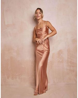 Six Stories Cami Cowl Front Satin Bridesmaid Dress - Natural
