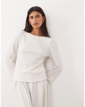 ASOS Mix & Match Lounge Rib Long Sleeve Top With Slash Neck - White