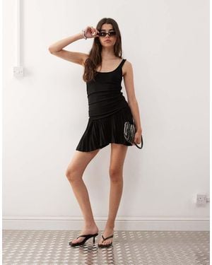 Lioness Field Of Dreams Scoop Neck Ruched Bodice Pleated Hem Mini Dress - Natural