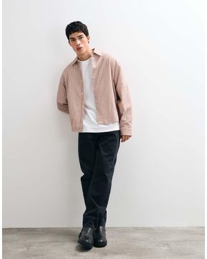 ASOS Boxy Oversized Overhemd Met Linnenlook En Strepen - Roze