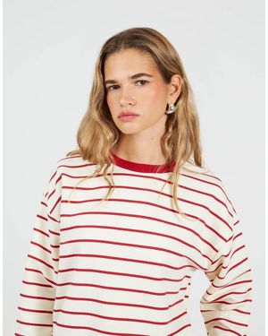Brave Soul Classic Stripe Crew Neck Sweatshirt - Red