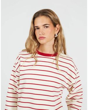 Brave Soul Classic Stripe Crew Neck Sweatshirt - Red