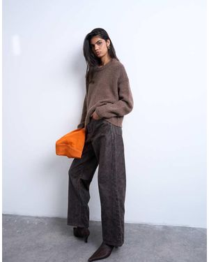 TOPSHOP Vaqueros Marrón Agrietado De Talle Medio Column De - Blanco