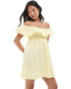 Vero Moda Shirred Bodice Mini Dress With Frill Detail - Yellow
