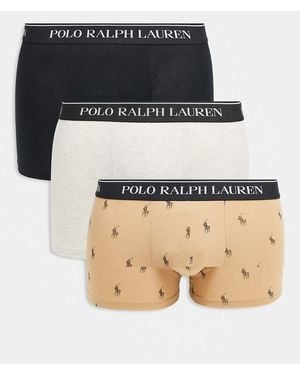 Polo Ralph Lauren 3 Pack White Logo Waistband Plain & All Over Icon Classic Trunks - Multicolour