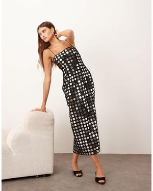 ARRANGE Mirror Embellished Cami Column Midi Dress - Natural