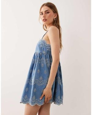 ASOS Soft Denim Embroidery Cami Mini Dress - Blue