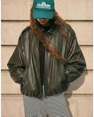 Bershka Leather Effect Balloon Jacket - Green