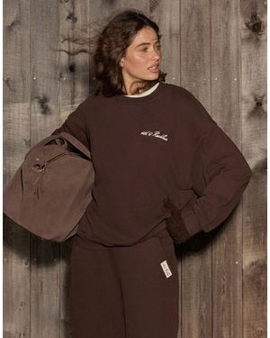 4th & Reckless Cotton Rich Embroidered Logo Sweatshirt Co-Ord - Brown