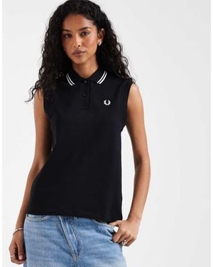 Fred Perry Sleeveless Twin Tipped Polo Shirt - Black