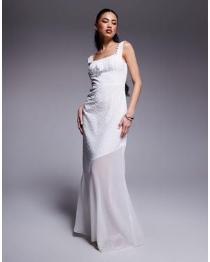Kaiia Exclusive Cotton Broderie Tie Bust Detail Asymmetric Sheer Hem Maxi Dress - Gray