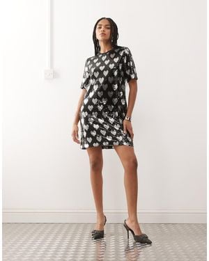 Noisy May Heart Detail Sequin T-shirt Dress - Natural