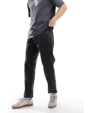 Brave Soul Jeans Ampi Nero Slavato Con Cuciture A Vista - Blu