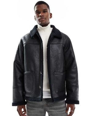 Jack & Jones Faux Shearling Jacket - Black