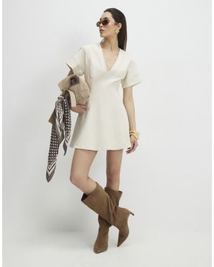 River Island Denim Seamed Detail Mini Dress - Natural