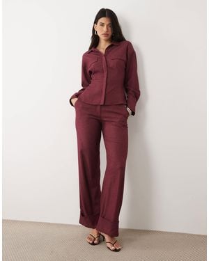 Kaiia Exclusive Tailored Stretch Woven Wide Leg Turn Up Detail Trousers