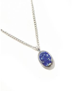 ASOS Collana Argentata Con Pendente Ovale Con Pietra Semipreziosa Lapislazzuli Blu - Bianco