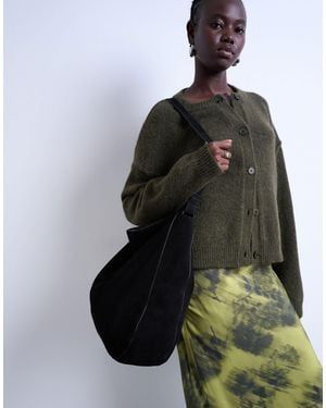 TOPSHOP Siobhan Real Suede Leather Shoulder Bag - Black