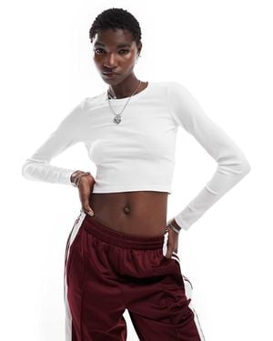Monki Long Sleeve Ribbed Shrunken Top - White