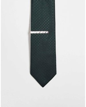 ASOS Textured Tie With Tie Bar - Green