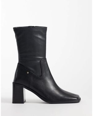 Bronx New-corfu Square Toe Block Heel High Ankle Boots - Black