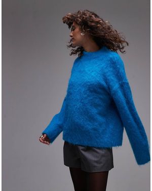 TOPSHOP Knitted Fluffy Relaxed Jumper - Blue