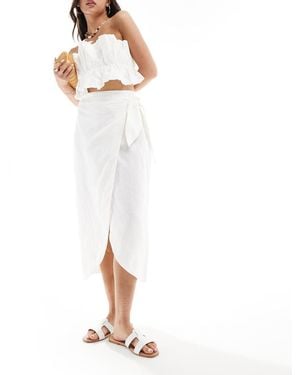 Mango Wrap Front Linen Skirt - White