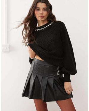 Miss Selfridge Faux Leather Pleated Buckle Detail Kilt - Black