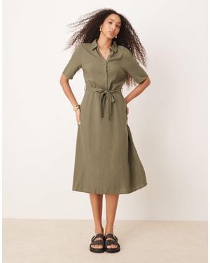Jdy Linen Mix Midi Shirt Dress - Natural