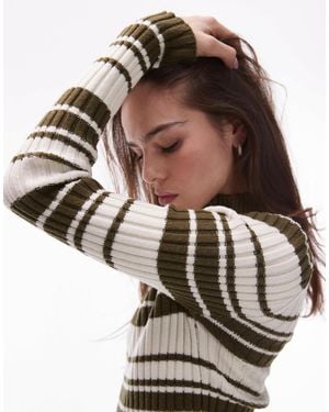 TOPSHOP Knitted Stripe Button Up Long Sleeve Sweater - Black