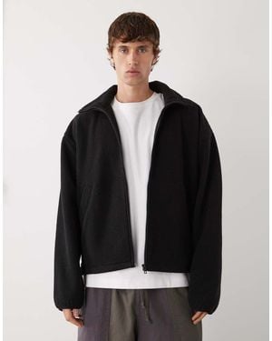 Weekday Sweatshirt Van Borg Fleece Met Korte Rits - Zwart