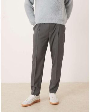 ASOS Tapered Dress Trousers With Half Elasticized Waistband - Grey
