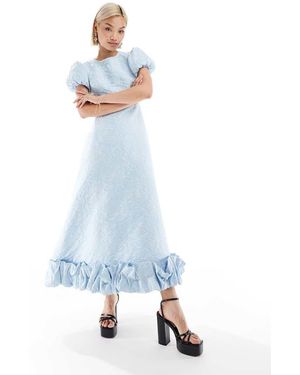 Sister Jane Puff Sleeve Ruffle Hem Midaxi Dress - Blue
