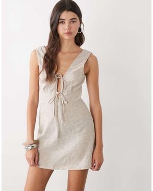 Monki Linen Blend Tie Front Mini Dress - White