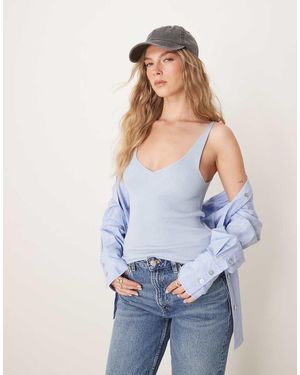 Vila Knitted Rib V Neck Vest - Blue