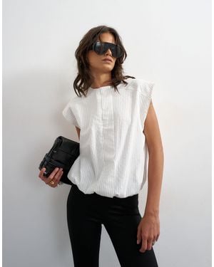 TOPSHOP Soft Zip Through Structured Shoulder Top - White
