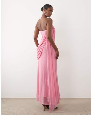 ASOS Mesh Bandeau Drape Scarf Detail Maxi Dress - Pink