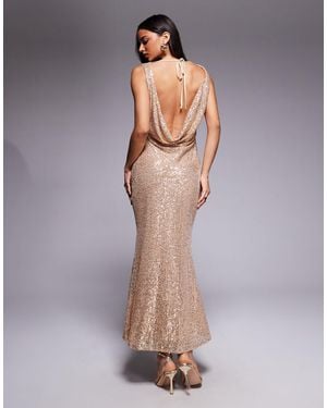 TFNC London Cowl Neck Maxi Dress With Open Back - Gray