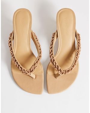 TOPSHOP Nolan Beaded Toe Thong Mid Heel Sandal - White