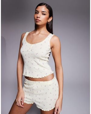 Boux Avenue Meadow Floral Pointelle Tank Top And Shorts Pyjama Set - Grey